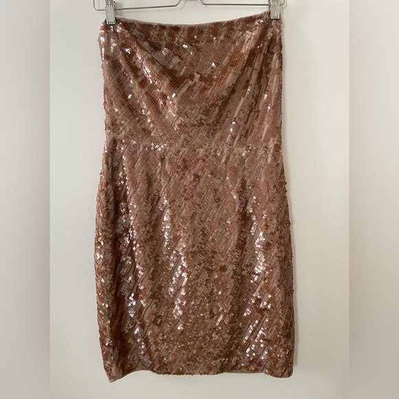 peace + love Dresses & Skirts - ⭐️Peace + love Nude feather sequins Bardot mini dress.